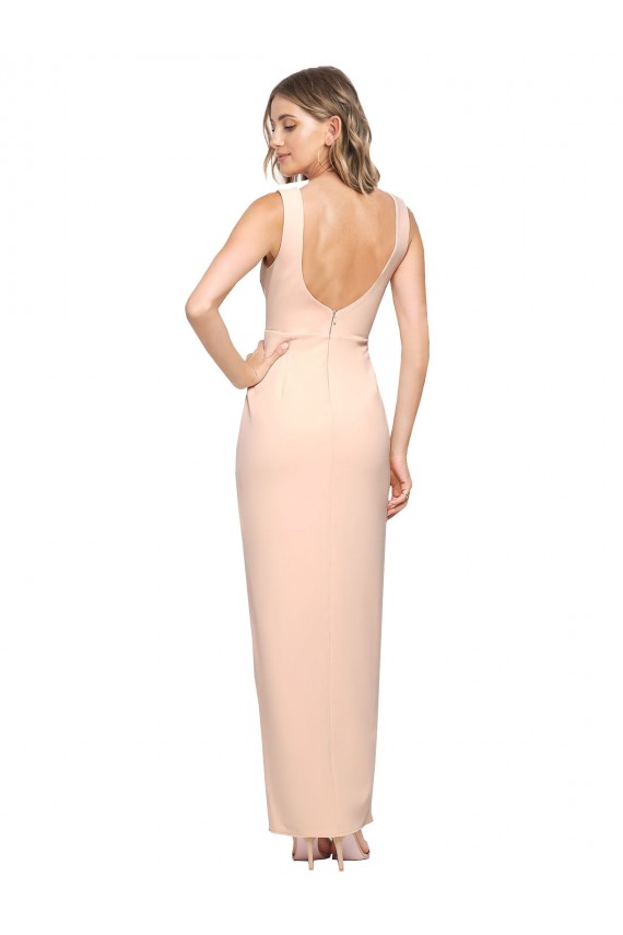 Long Sleeveless Stretch Crepe Nude Square Neck Sheath Formal Evening Gown / Prom Dress / Bridesmaid Dress Colchester
