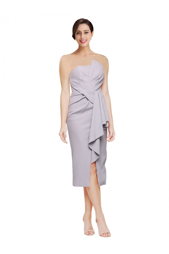 Cocktail Length Sleeveless Stretch Crepe Arctic Lilac Sheath High Low Evening Gown / Prom Dress / Bridesmaid Dress Colchester