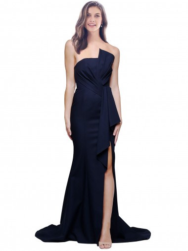 Sweep Train Sleeveless Stretch Crepe Dark Navy Sheath Semi Formal Evening Dress / Prom Dress / Bridesmaid Dress Colchester