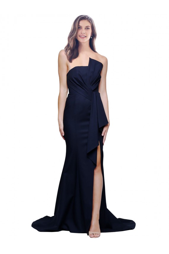Sweep Train Sleeveless Stretch Crepe Dark Navy Sheath Semi Formal Evening Dress / Prom Dress / Bridesmaid Dress Colchester