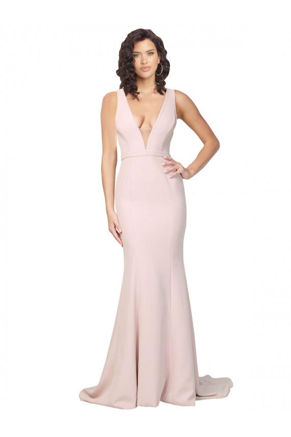 Sweep Train Sleeveless Stretch Crepe Pink Sheath Black Tie Evening Gown / Prom Dress / Bridesmaid Dress Colchester