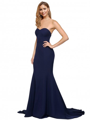 Sweep Train Sleeveless Stretch Crepe Dark Navy A-Line Formal Evening Gown / Prom Dress / Bridesmaid Dress Colchester