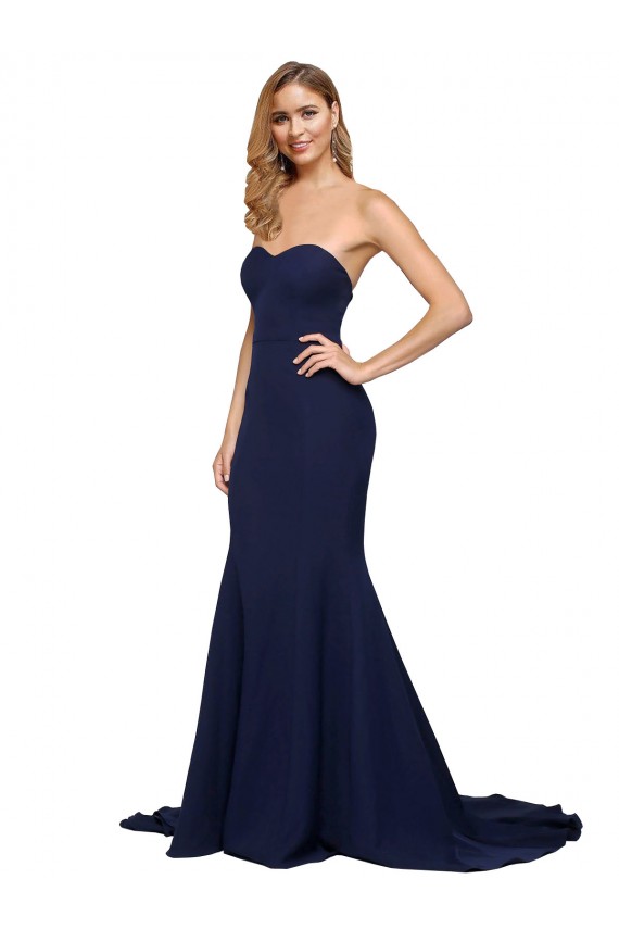 Sweep Train Sleeveless Stretch Crepe Dark Navy A-Line Formal Evening Gown / Prom Dress / Bridesmaid Dress Colchester