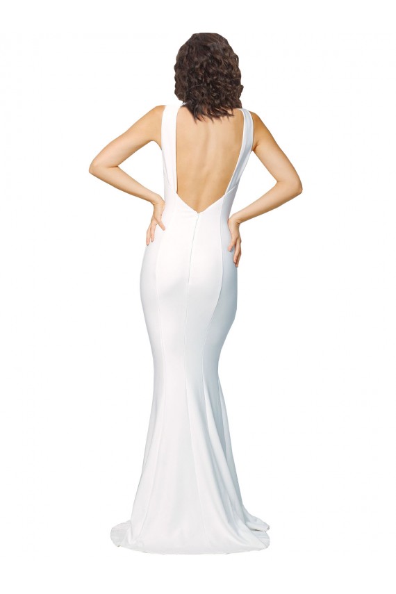 Long Sleeveless Stretch Crepe Ivory High Neck Sheath Formal Evening Gown / Prom Dress / Bridesmaid Dress Colchester
