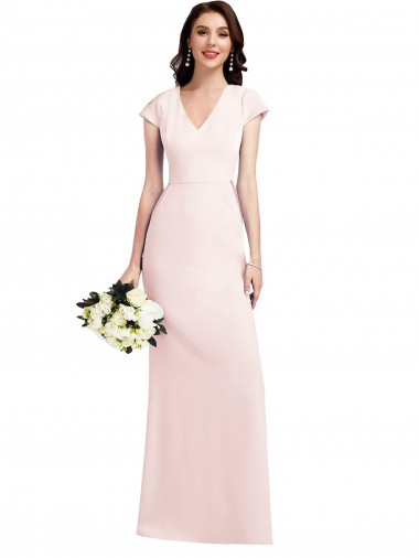 Long Cap Sleeves Stretch Crepe Pink A-Line Formal Evening Gown / Prom Dress / Bridesmaid Dress Colchester