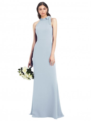 Long Sleeveless Stretch Crepe Light Sky Blue Bow Neck Trumpet Semi Formal Evening Dress / Prom Dress / Bridesmaid Dress Colchester