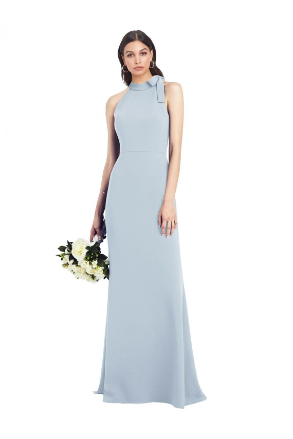 Long Sleeveless Stretch Crepe Light Sky Blue Bow Neck Trumpet Semi Formal Evening Dress / Prom Dress / Bridesmaid Dress Colchester