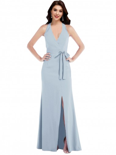 Long Sleeveless Stretch Crepe Light Sky Blue Halter Neck A-Line Formal Evening Gown / Prom Dress / Bridesmaid Dress Colchester