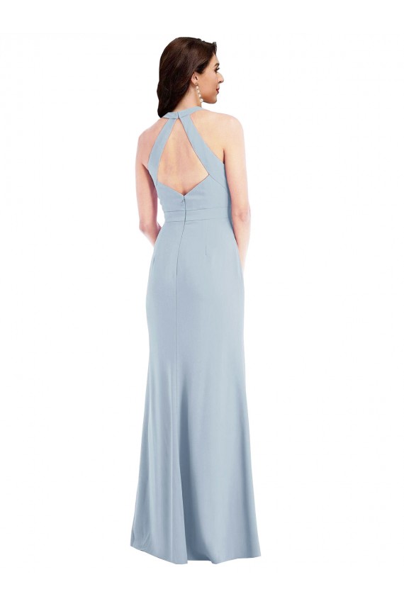 Long Sleeveless Stretch Crepe Light Sky Blue Halter Neck A-Line Formal Evening Gown / Prom Dress / Bridesmaid Dress Colchester