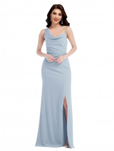 Long Sleeveless Stretch Crepe Light Sky Blue One Shoulder Trumpet Formal Dress / Bridesmaid Dress Colchester