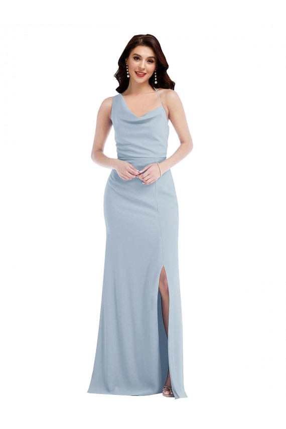 Long Sleeveless Stretch Crepe Light Sky Blue One Shoulder Trumpet Formal Dress / Bridesmaid Dress Colchester