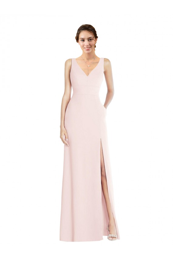 Long Sleeveless Stretch Crepe Pink A-Line Black Tie Evening Dress / Prom Dress / Bridesmaid Dress Colchester