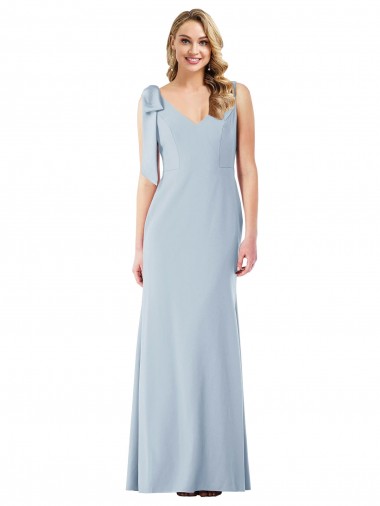 Long Sleeveless Stretch Crepe Light Sky Blue V-Neck Trumpet Semi Formal Evening Dress / Prom Dress / Bridesmaid Dress Colchester