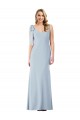 Long Sleeveless Stretch Crepe Light Sky Blue V-Neck Trumpet Semi Formal Evening Dress / Prom Dress / Bridesmaid Dress Colchester
