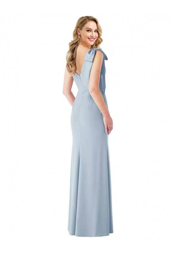 Long Sleeveless Stretch Crepe Light Sky Blue V-Neck Trumpet Semi Formal Evening Dress / Prom Dress / Bridesmaid Dress Colchester