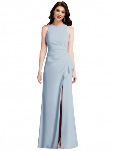 Long Sleeveless Stretch Crepe Light Sky Blue Halter Neck Trumpet Formal Dress / Bridesmaid Dress Colchester