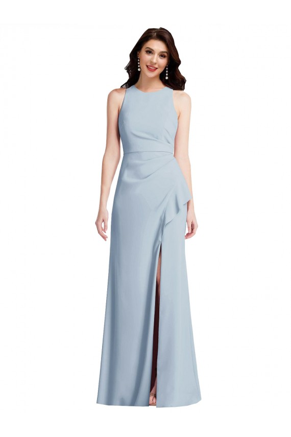 Long Sleeveless Stretch Crepe Light Sky Blue Halter Neck Trumpet Formal Dress / Bridesmaid Dress Colchester
