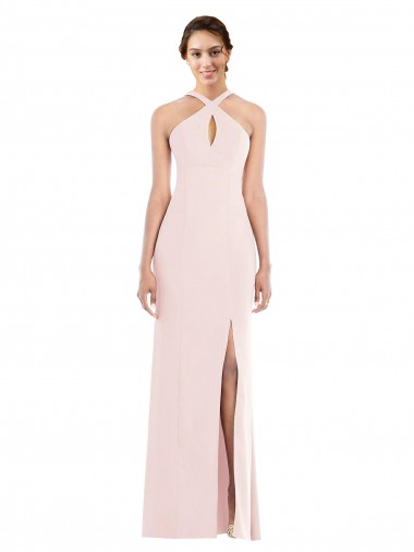 Long Sleeveless Stretch Crepe Pink Halter Neck Trumpet Formal Evening Gown / Prom Dress / Bridesmaid Dress Colchester