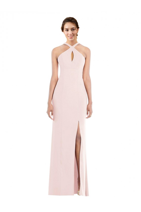 Long Sleeveless Stretch Crepe Pink Halter Neck Trumpet Formal Evening Gown / Prom Dress / Bridesmaid Dress Colchester
