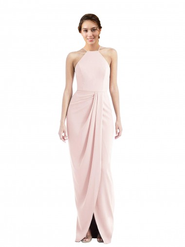 Long Sleeveless Stretch Crepe Pink Halter Neck Trumpet Semi Formal Evening Dress / Prom Dress / Bridesmaid Dress Colchester