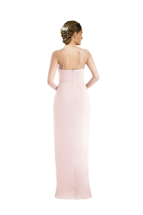 Long Sleeveless Stretch Crepe Pink Halter Neck Trumpet Semi Formal Evening Dress / Prom Dress / Bridesmaid Dress Colchester