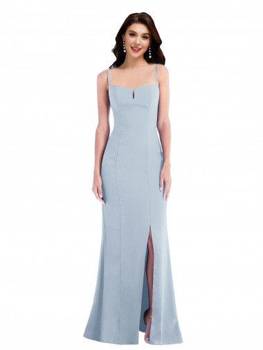 Long Sleeveless Stretch Crepe Light Sky Blue Spaghetti Straps Trumpet Formal Evening Gown / Prom Dress / Bridesmaid Dress Colchester