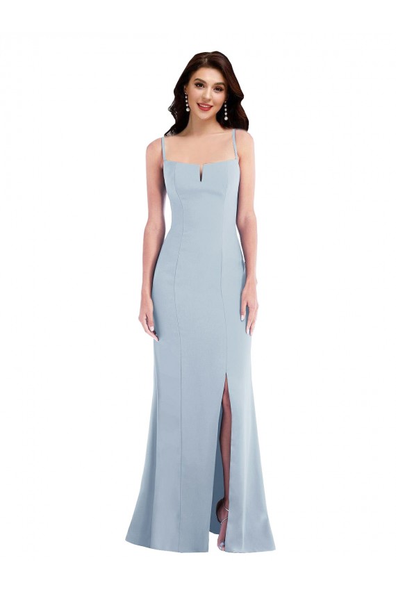 Long Sleeveless Stretch Crepe Light Sky Blue Spaghetti Straps Trumpet Formal Evening Gown / Prom Dress / Bridesmaid Dress Colchester