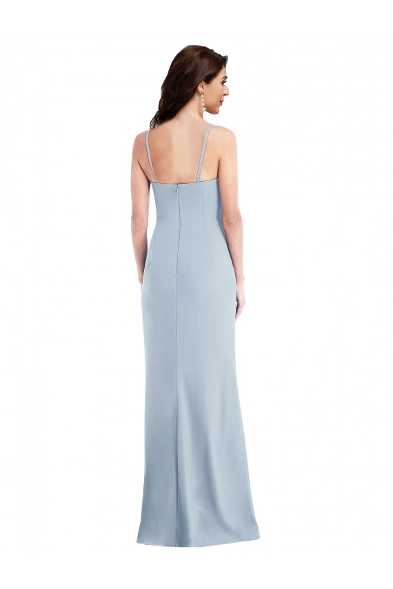 Long Sleeveless Stretch Crepe Light Sky Blue Spaghetti Straps Trumpet Formal Evening Gown / Prom Dress / Bridesmaid Dress Colchester