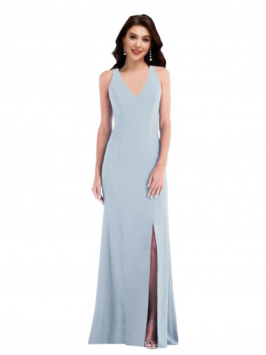 Long Sleeveless Stretch Crepe Light Sky Blue Trumpet Evening Dress / Bridesmaid Dress Colchester