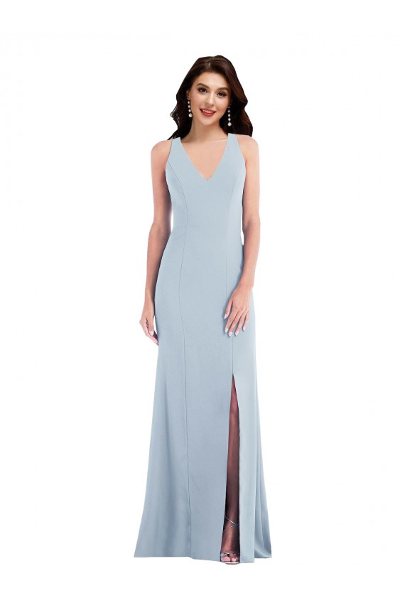 Long Sleeveless Stretch Crepe Light Sky Blue Trumpet Evening Dress / Bridesmaid Dress Colchester