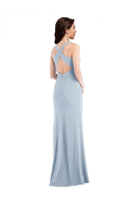 Long Sleeveless Stretch Crepe Light Sky Blue Trumpet Evening Dress / Bridesmaid Dress Colchester