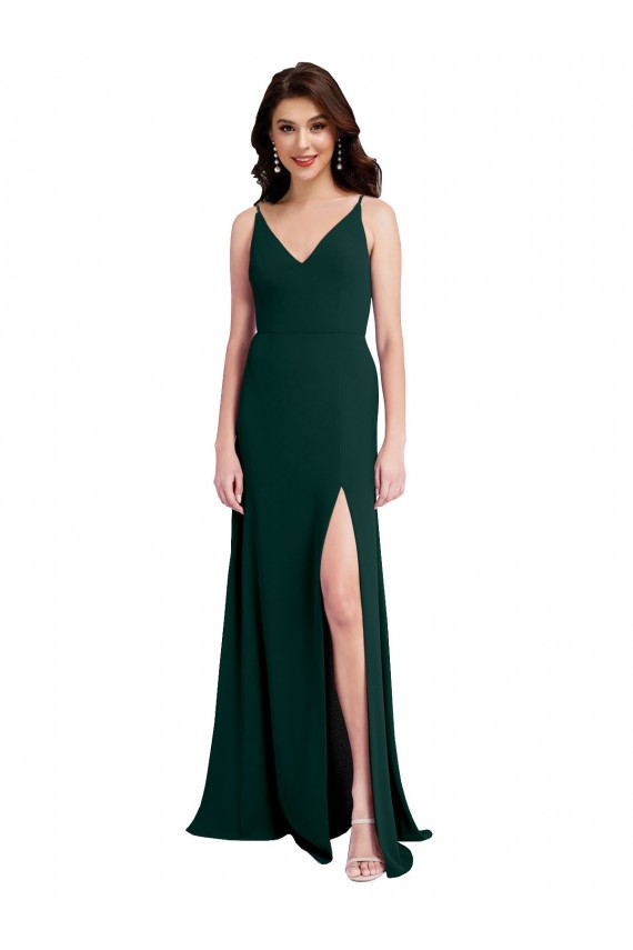 Long Sleeveless Stretch Crepe Midnight Green A-Line Formal Evening Gown / Prom Dress / Bridesmaid Dress Colchester