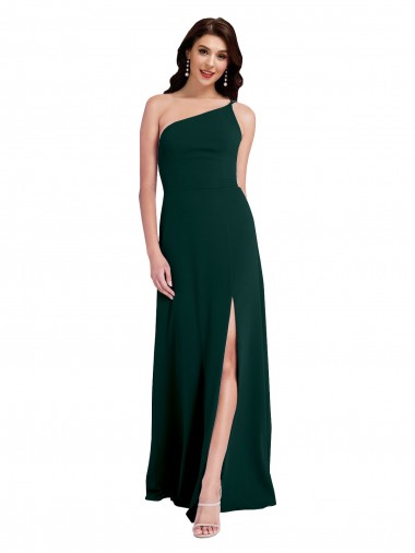 Long Sleeveless Stretch Crepe Midnight Green One Shoulder A-Line Formal Evening Gown / Prom Dress / Bridesmaid Dress Colchester