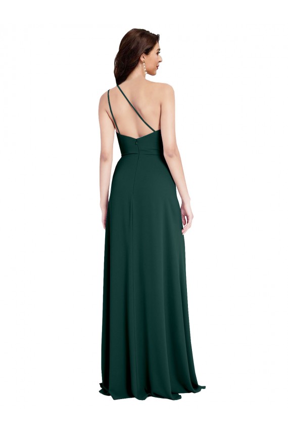 Long Sleeveless Stretch Crepe Midnight Green One Shoulder A-Line Formal Evening Gown / Prom Dress / Bridesmaid Dress Colchester