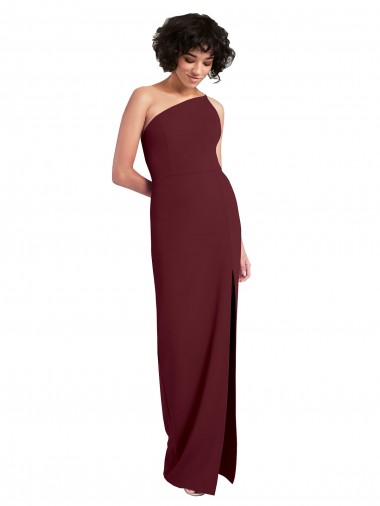 Long Sleeveless Stretch Crepe Burgundy Gold One Shoulder Sheath Formal Evening Gown / Prom Dress / Bridesmaid Dress Colchester