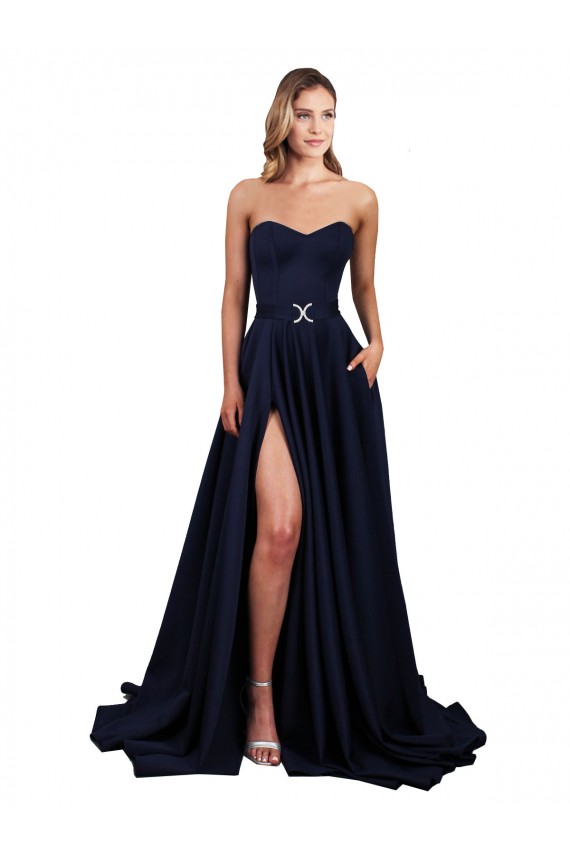 Long Sleeveless Stretch Crepe Dark Navy A-Line Formal Dress / Bridesmaid Dress Colchester