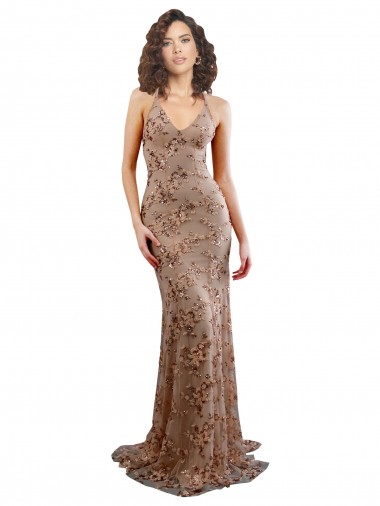 Long Sleeveless Stretch Crepe & Sequin Tulle Rose Gold Mermaid Formal Evening Gown / Prom Dress / Bridesmaid Dress Colchester