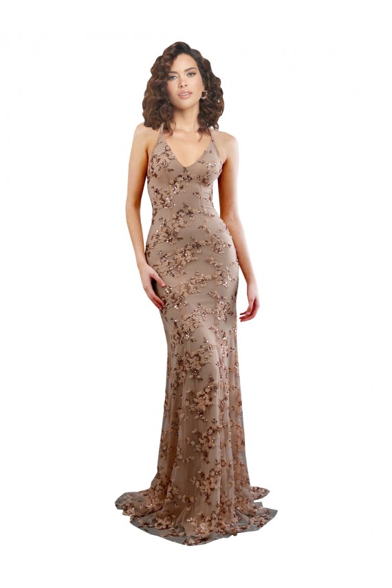Long Sleeveless Stretch Crepe & Sequin Tulle Rose Gold Mermaid Formal Evening Gown / Prom Dress / Bridesmaid Dress Colchester