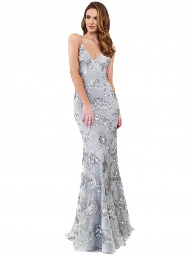 Long Sleeveless Stretch Crepe & Sequin Tulle Silver Mermaid Formal Evening Gown / Prom Dress / Bridesmaid Dress Colchester