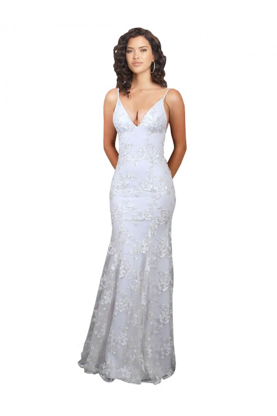 Long Sleeveless Stretch Crepe & Sequin Tulle White Mermaid Formal Evening Gown / Prom Dress / Bridesmaid Dress Colchester