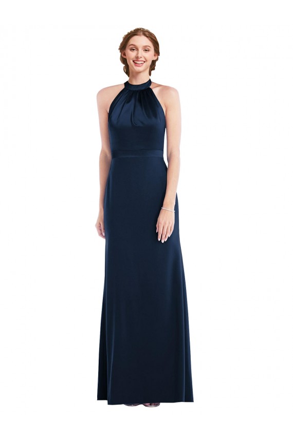 Long Sleeveless Stretch Crepe Dark Navy High Neck Trumpet Semi Formal Evening Dress / Prom Dress / Bridesmaid Dress Colchester