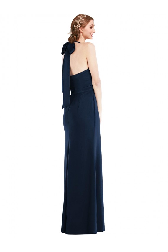 Long Sleeveless Stretch Crepe Dark Navy High Neck Trumpet Semi Formal Evening Dress / Prom Dress / Bridesmaid Dress Colchester