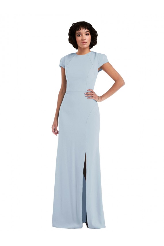 Long Cap Sleeves Stretch Crepe Light Sky Blue Trumpet Semi Formal Evening Dress / Bridesmaid Dress Colchester