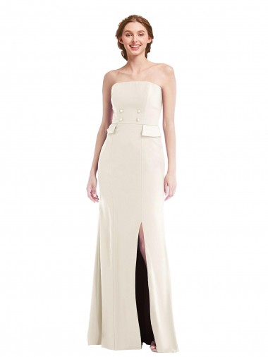 Long Sleeveless Stretch Crepe Ivory Strapless Trumpet Semi Formal Evening Dress / Prom Dress / Bridesmaid Dress Colchester