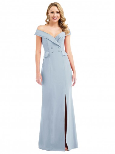 Long Sleeveless Stretch Crepe Light Sky Blue Off the Shoulder Trumpet Semi Formal Evening Dress / Prom Dress / Bridesmaid Dress Colchester