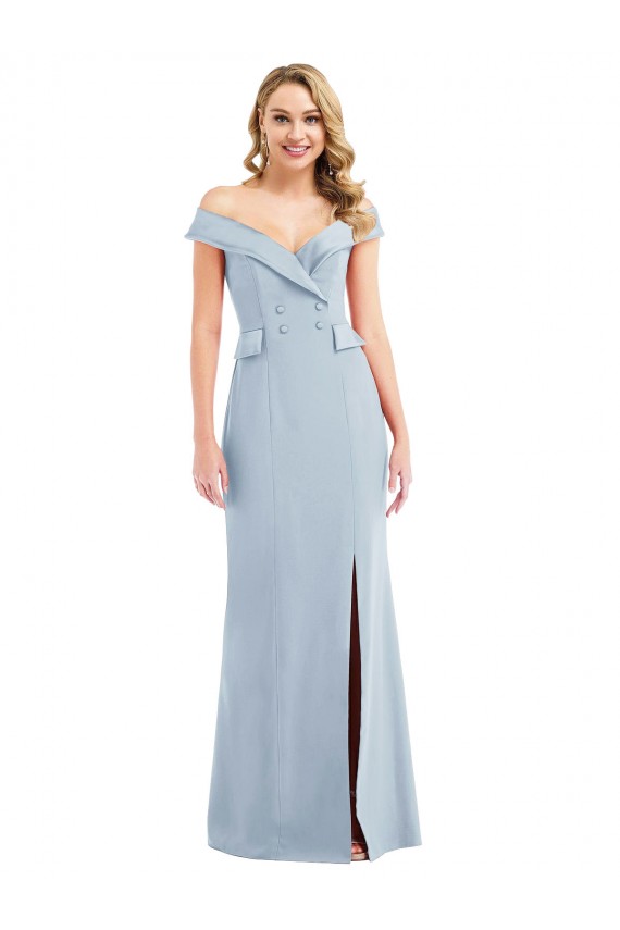 Long Sleeveless Stretch Crepe Light Sky Blue Off the Shoulder Trumpet Semi Formal Evening Dress / Prom Dress / Bridesmaid Dress Colchester