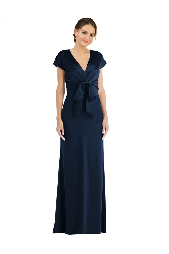 Long Cap Sleeves Stretch Crepe Dark Navy Trumpet Formal Evening Gown / Prom Dress / Bridesmaid Dress Colchester