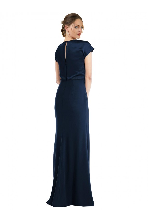 Long Cap Sleeves Stretch Crepe Dark Navy Trumpet Formal Evening Gown / Prom Dress / Bridesmaid Dress Colchester
