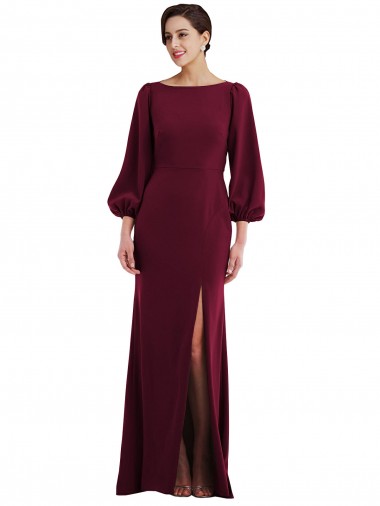 Long Long Sleeves Stretch Crepe Burgundy Gold Trumpet Formal Evening Gown / Prom Dress / Bridesmaid Dress Colchester