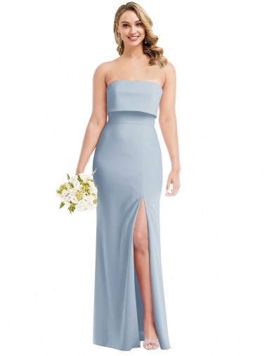 Long Sleeveless Stretch Crepe Light Sky Blue Strapless Trumpet Semi Formal Evening Dress / Prom Dress / Bridesmaid Dress Colchester